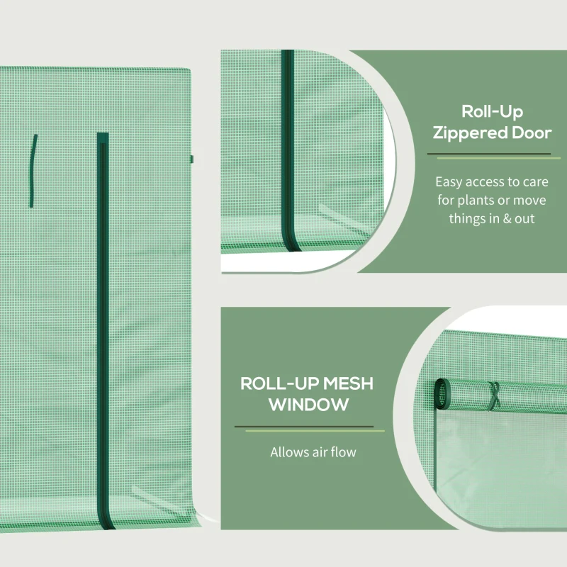 Best Small Walk-in Garden Greenhouse with Steel Frame, Large Roll-up Door and Windows, 200Lx76Wx168Hcm, Green - Image 5