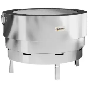 Best Stainless Steel Wood-burning Fire Pit with Fire Poker - Silver