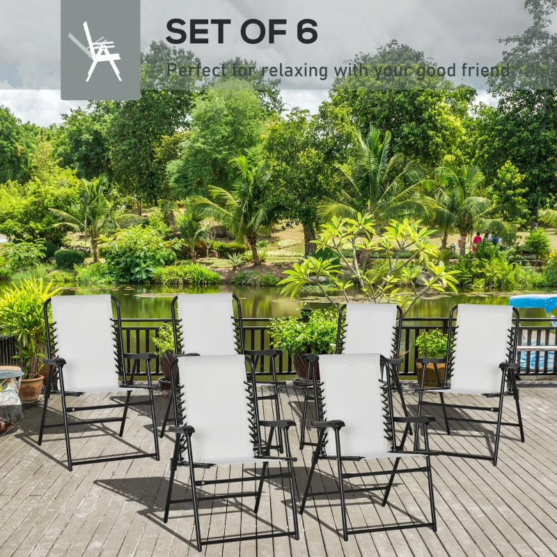 Best Set of 6 Patio Folding Chair Set, Garden Portable Outdoor Chairs with Armrest and Breathable Mesh Fabric Seat and Backrest, for Camping, Beach, Deck, Lawn, Cream White - Image 4