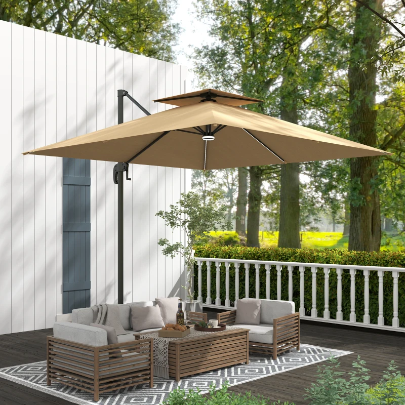Best 2.5m Cantilever Parasol with Solar Powered LED Lights, 360° Rotation, Tilt Adjustment, Crank Handle, Khaki - Image 8