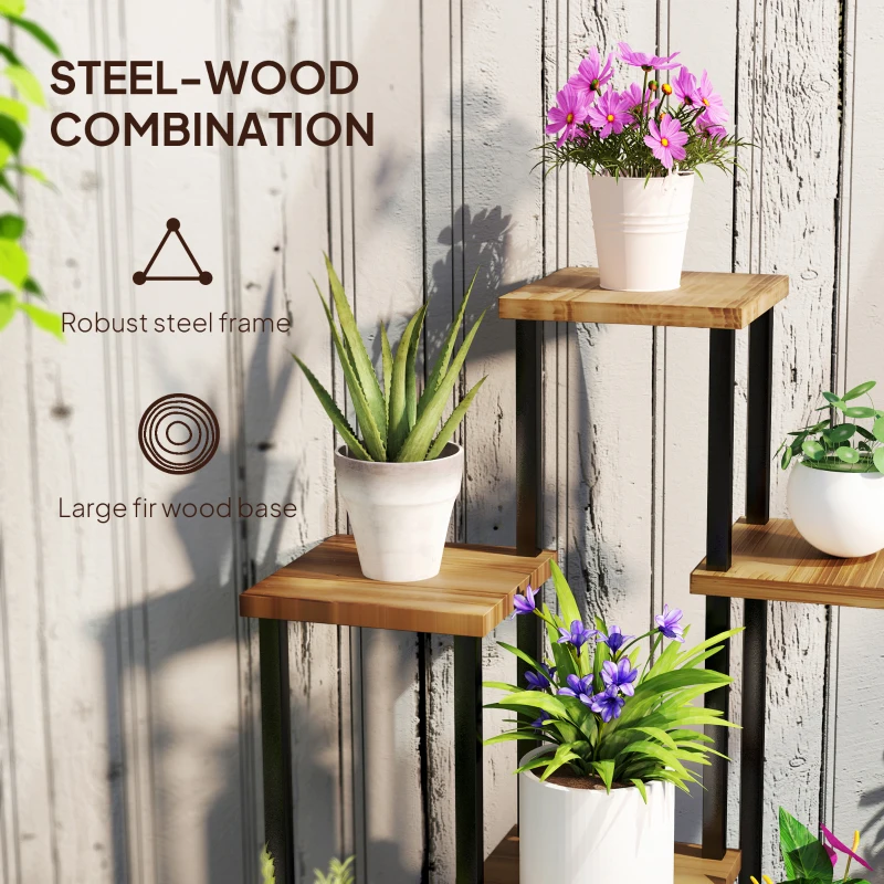 Best 7 Tier Plant Stand Indoor Outdoor, Tiered Corner Steel Wood Plant Shelf for Multiple Plants, Tall Flower Stand Display Rack for Garden Patio Balcony Living Room, Carbonised Finish - Image 5