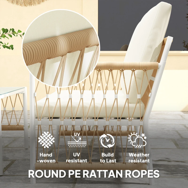 Best 4 Piece Rattan Garden Furniture Set, 4 Seater Wicker Patio Conversation Set with 2 Armchairs, Loveseat, Glass Top Coffee Table and Cushions for Outdoor, Balcony, Khaki - Image 5
