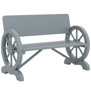 Best Fir Wood 2-Seater Outdoor Garden Wagon Wheel Bench, Grey