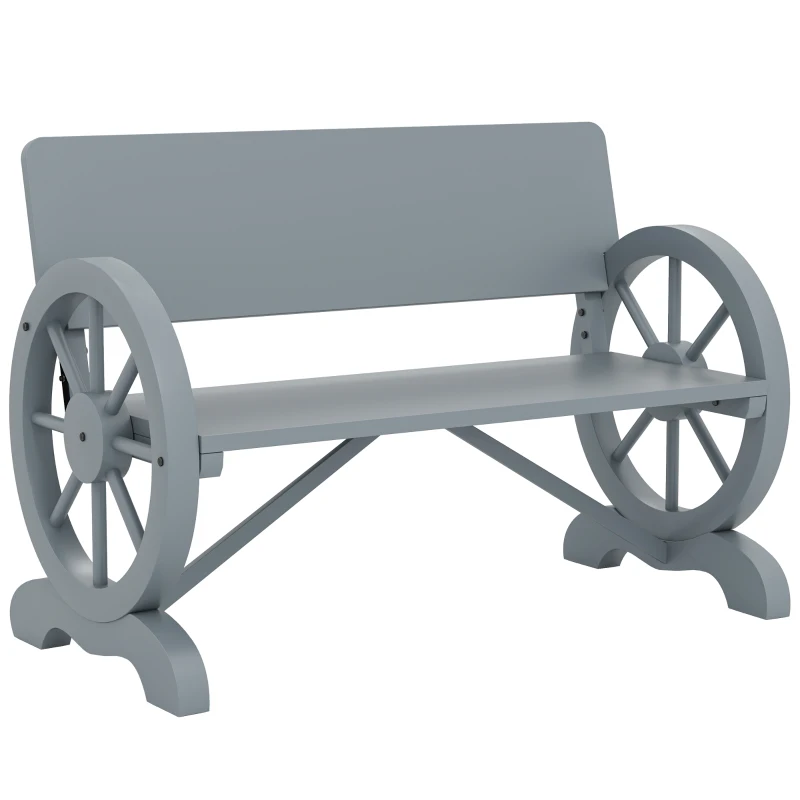 Best Fir Wood 2-Seater Outdoor Garden Wagon Wheel Bench, Grey