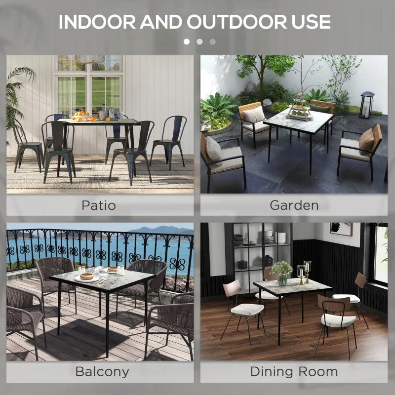 Best Square Garden Table, Outdoor Dining Table for 4 with Marble Effect Tempered Glass Top and Steel Frame for Patio, Grey - Image 6