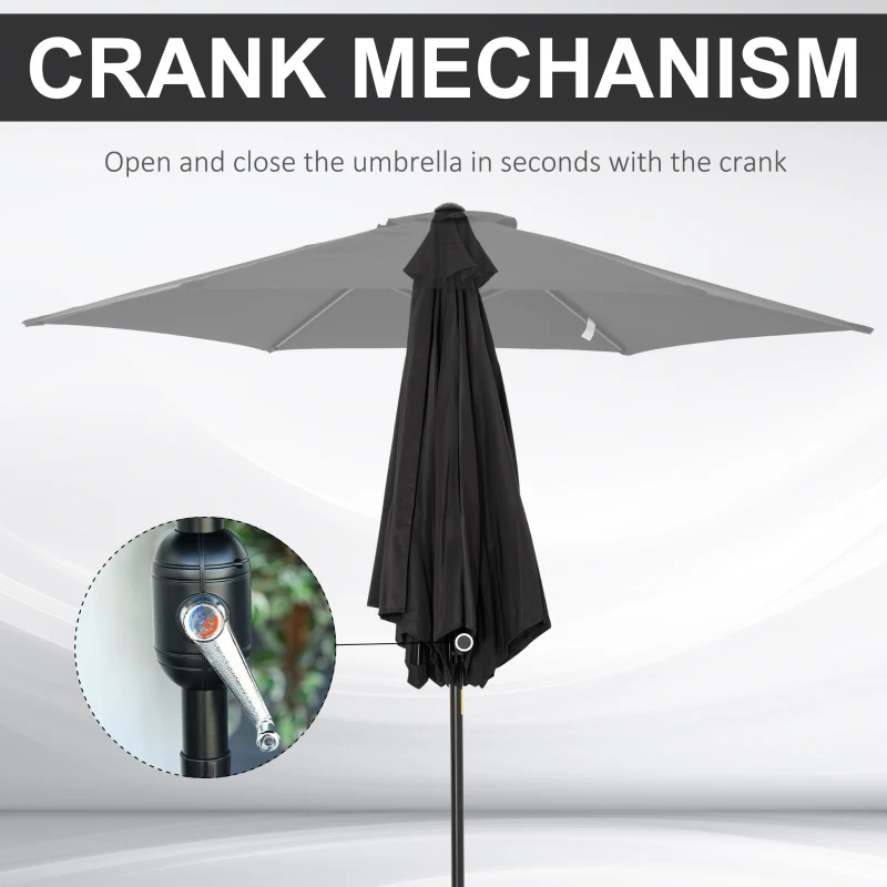 Best 2.6M Garden Parasol Umbrella with Tilt and Crank, Outdoor Sun Parasol Sunshade Shelter with Aluminium Frame, Black - Image 6