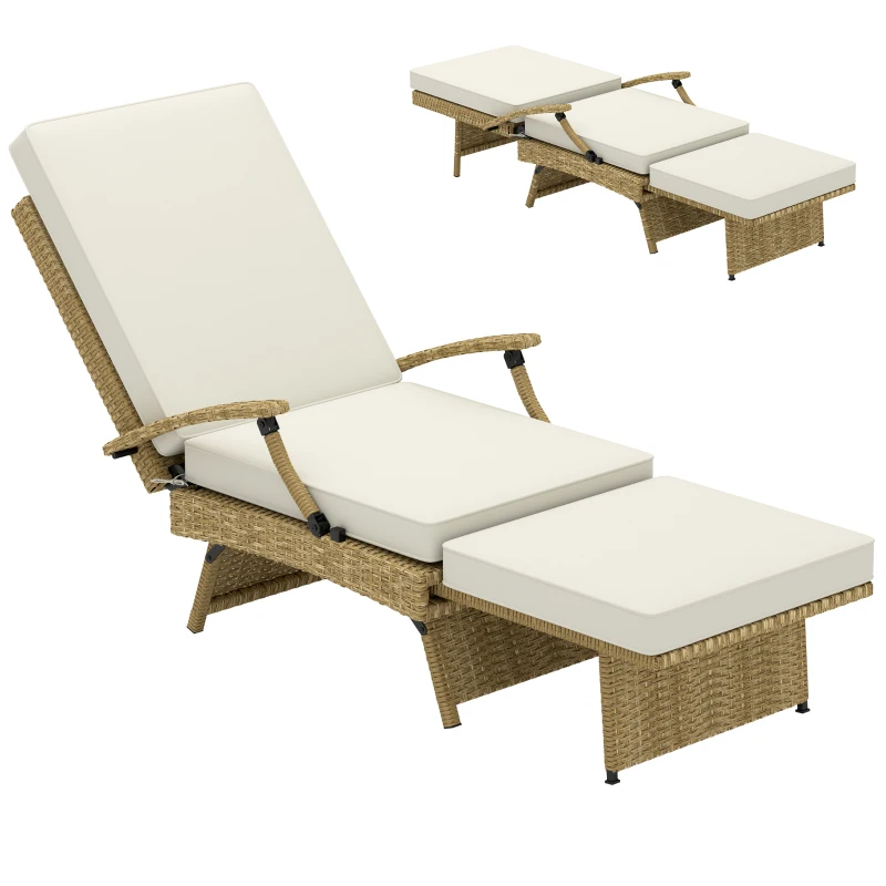 Best 80° Reclining Rattan Lounger - White/Beige