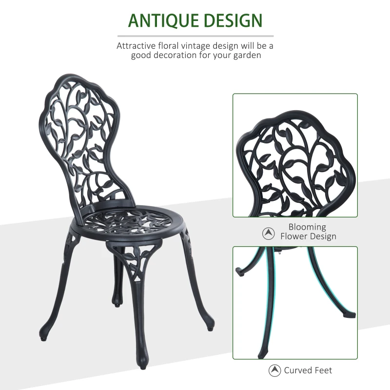 Best 3 Pcs Aluminium Bistro Set Garden Furniture Dining Table Chairs Antique Outdoor Seat Patio Seater Black - Image 4