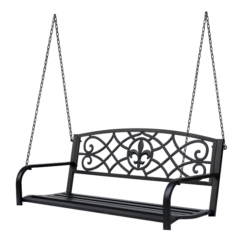 2 Seater Swing Seat Bench, Metal Garden Swing Chair with Chains, Weather Resistant, for the Patio, Yard, Deck and Yard, Black