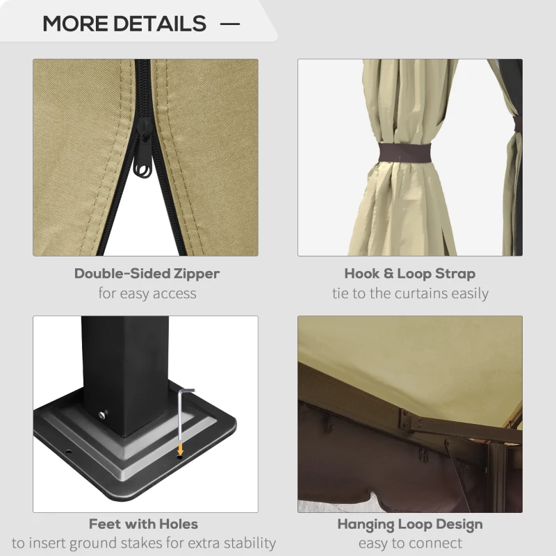 Best 3 x 3(m) Patio Gazebo Canopy Garden Pavilion Tent Shelter with 2 Tier Water Repellent Roof, Mosquito Netting and Curtains, Aluminium Frame, Beige - Image 5