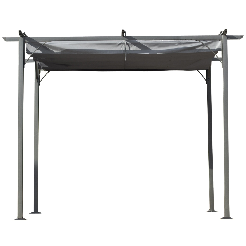 Best 3 x 3(m) Metal Pergola with Retractable Roof, Garden Gazebo Metal Pergola Canopy. Outdoor Sun Shade Shelter for Party BBQ, Grey - Image 11
