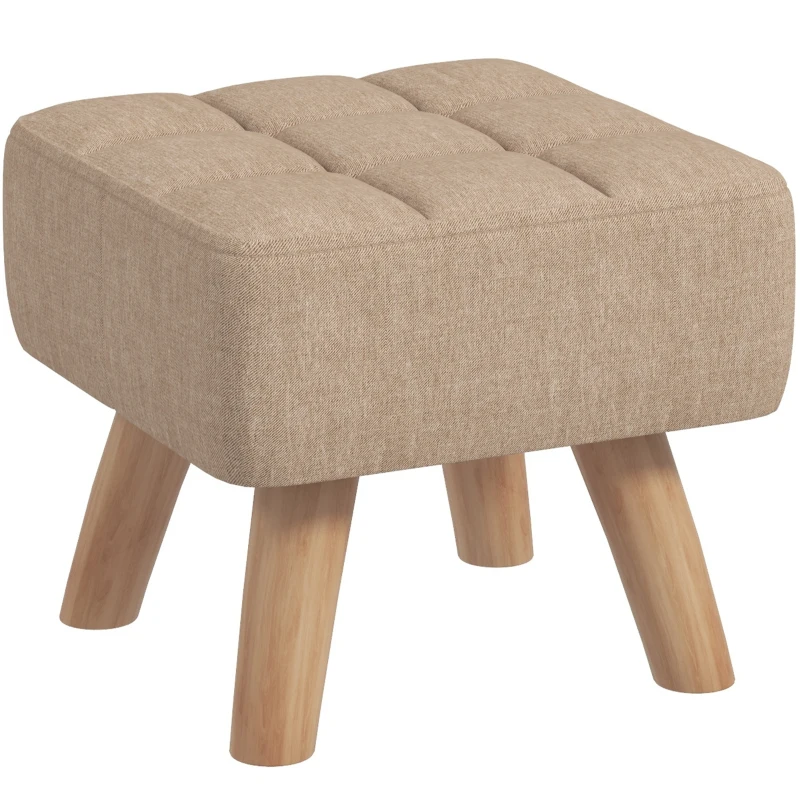Best Linen-Look Square Padded Footstool - Brown
