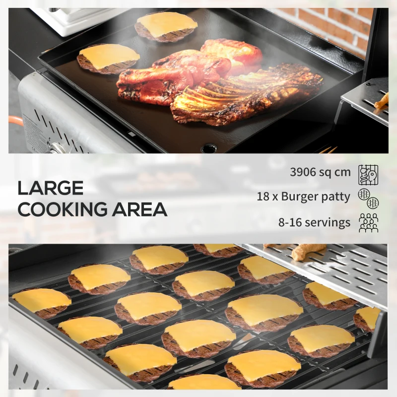 Best 15kW Deluxe Duo Gas BBQ, with Grill, Plancha and Side Burner - Black - Image 5