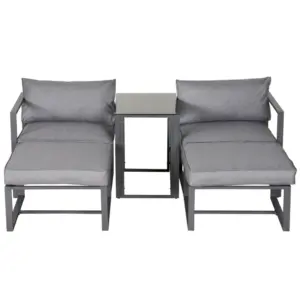 Best 5 Piece Garden Aluminium Conversation Sofa Set Patio Furniture Set Outdoor 2 Sofas 2 Footstools End Table with Cushions