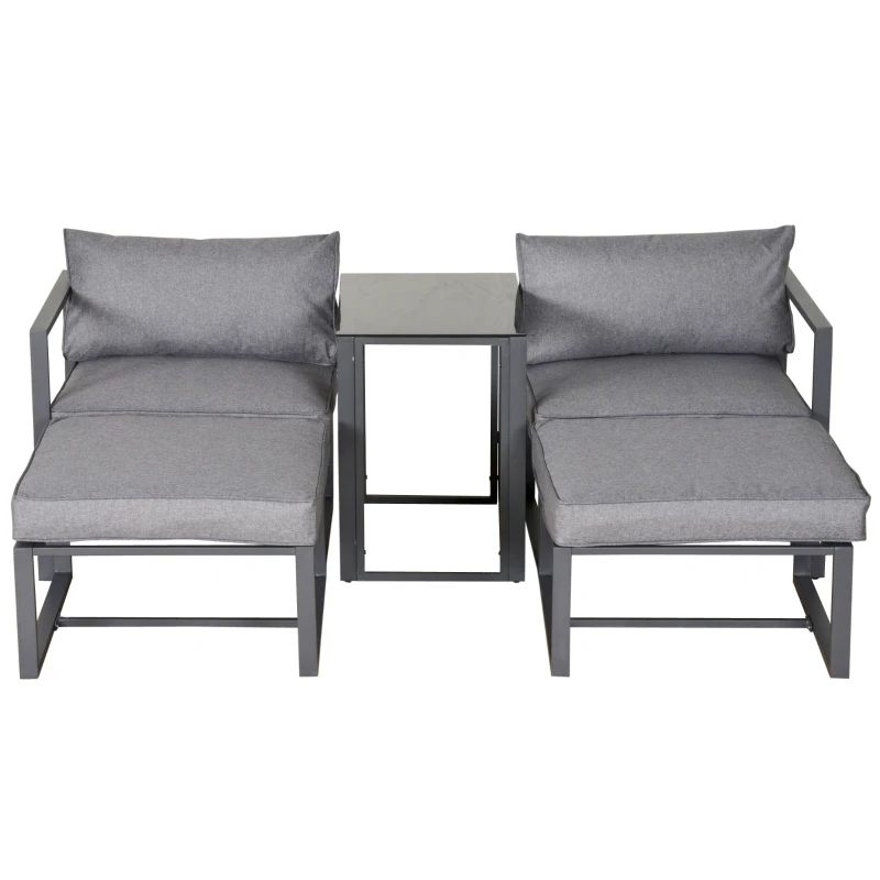 Best 5 Piece Garden Aluminium Conversation Sofa Set Patio Furniture Set Outdoor 2 Sofas 2 Footstools End Table with Cushions