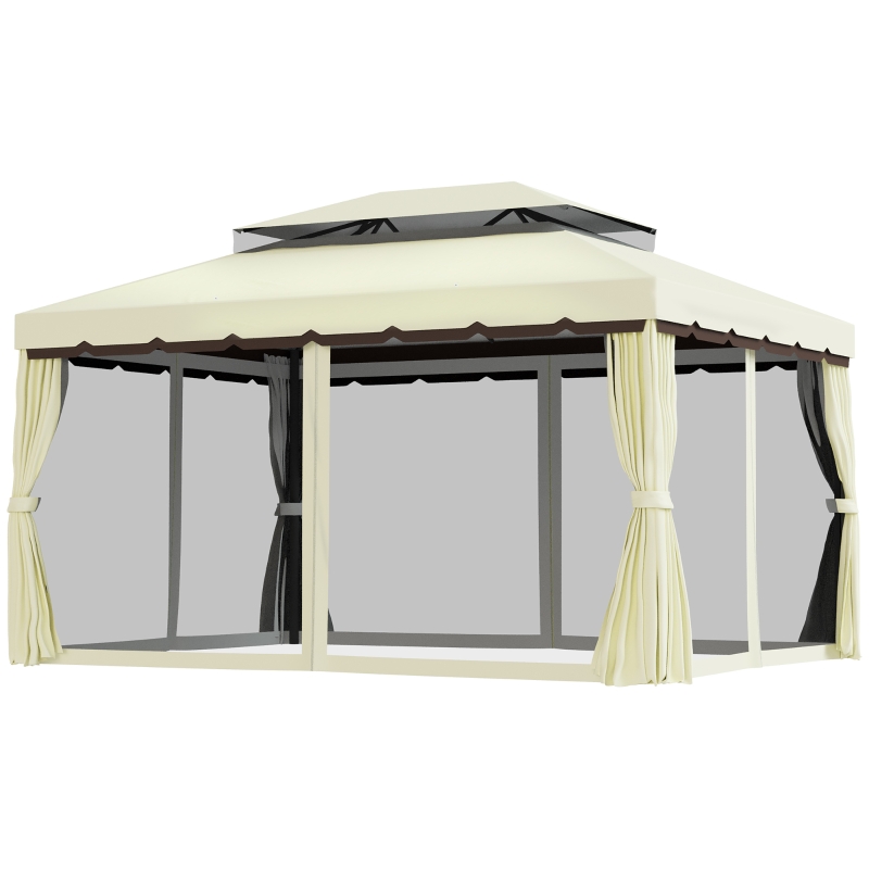 Best 4 x 3 m Aluminum Garden Gazebo, Double Roof Outdoor Gazebo Canopy Shelter with Netting & Curtains for Garden, Lawn, Backyard and Deck, Cream - Image 14
