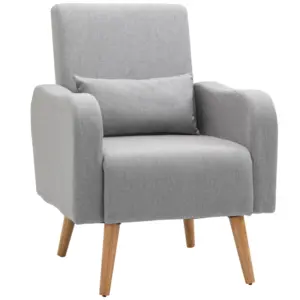Best Accent Chair, Linen-Touch Armchair, Upholstered Leisure Lounge Sofa for Living Room, Club Chair with Wooden Frame, Grey