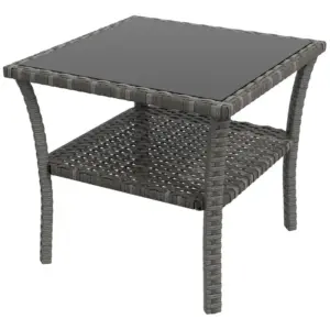 Best Two-tier PE Rattan Square Coffee Table - Grey