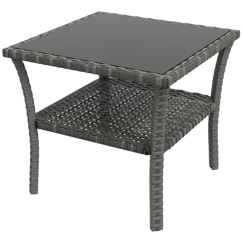 Best Two-tier PE Rattan Square Coffee Table - Grey