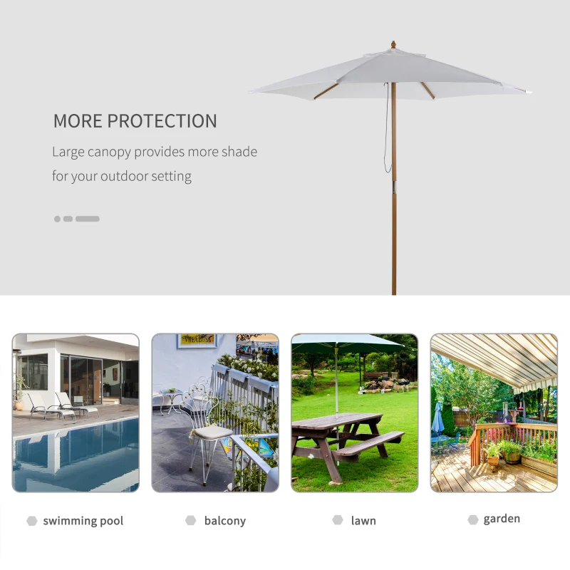 Best 2.5m Patio Umbrella, Wood Garden Parasol, Sun Shade with 6 Ribs and Top Vent for Outdoor, White - Image 6