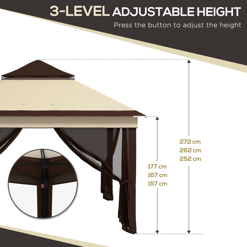 Best 3 x 3(m) Pop Up Gazebo, Height Adjustable Instant Event Shelter with Netting and Carrying Bag, Beige - Image 5