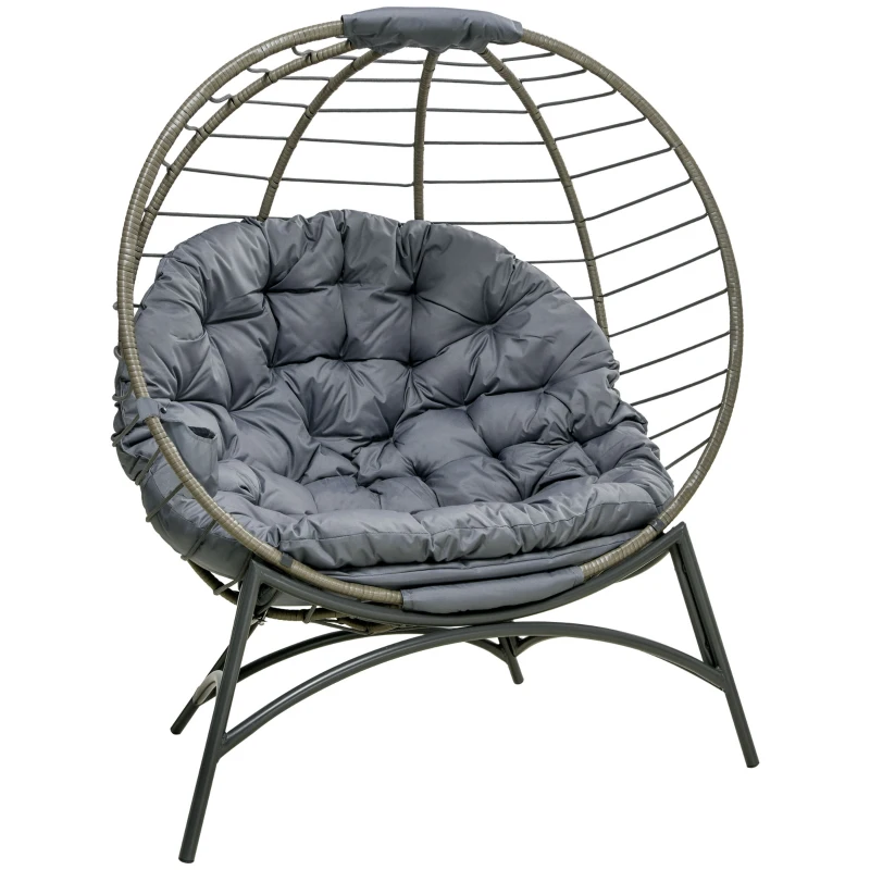 Best Folding Rattan Egg Chair, Freestanding Basket Chair with Cushion, Bottle Holder Bag for Outdoor or Indoor, Grey