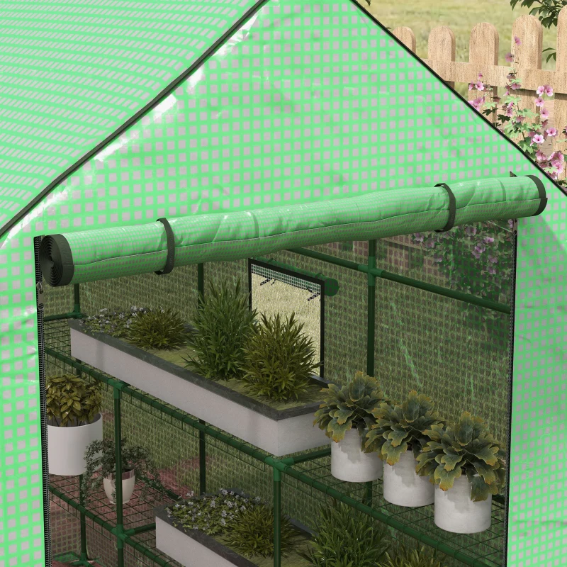 Best Walk-in Greenhouse with 3 Tier 12 Shelves, Small Greenhouse with Reinforced PE Cover, Garden Plant Growhouse with Roll-up Door and Three Mesh Windows, 140 x 213 x 190 cm, Green - Image 8