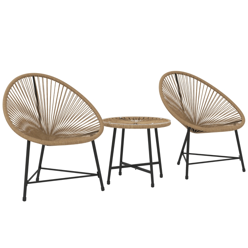 Best 3 Pieces Rattan Bistro Set, Garden Bistro Set with Acapulco Chairs and Glass Top Table, Small Garden Furniture Set with Reinforced Metal Frame for Outdoor, Patio, Balcony, Natural - Image 11