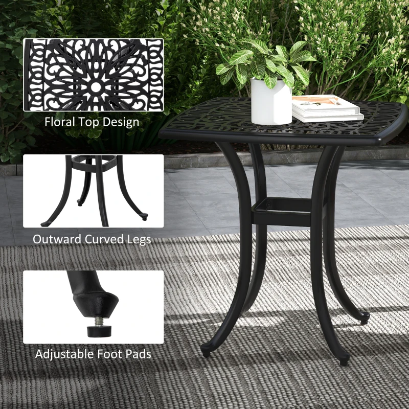 Best Cast Aluminium Bistro Table, Outdoor Square Side Table with Umbrella Hole, Garden Table for Balcony, Black - Image 6