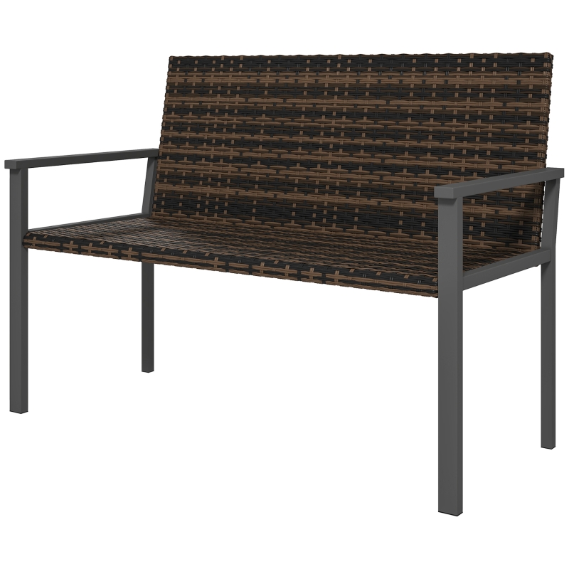 Best 2 Seater Rattan Garden Bench, Outdoor Bench with Quick-Drying Cotton Padding, Wicker Garden Loveseat with Armrests, Steel Frame for Patio, Park, Mixed Brown - Image 11