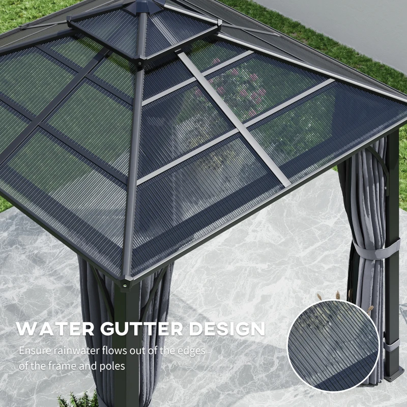 Best 3 x 3(m) Hardtop Gazebo Canopy with 7mm Double Polycarbonate Roof, Garden Gazebo Permanent Pavilion with Mosquito Netting and Curtains for Patio, Deck, Dark Grey - Image 6
