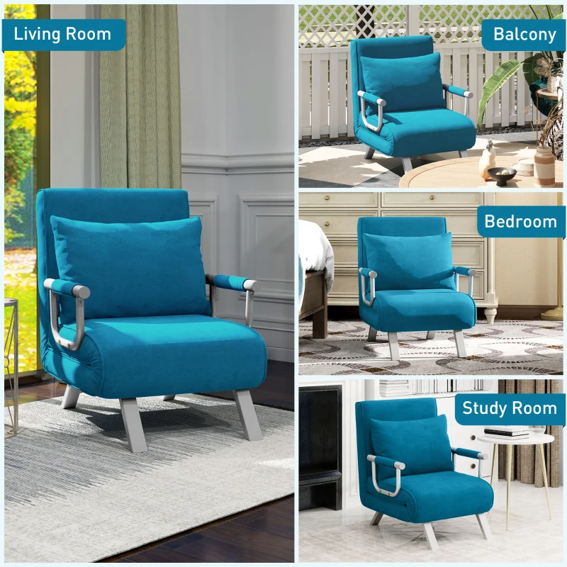 Best 4-in-1 Faux Suede Chair Bed - Blue - Image 8