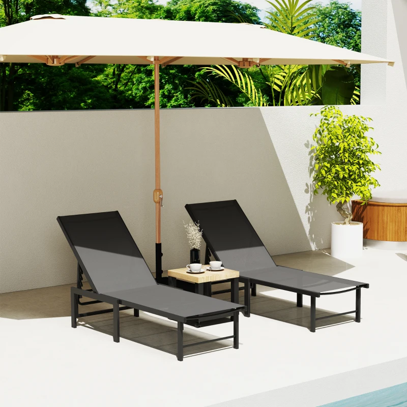 Best Set of Two Reclining Sun Loungers - Grey - Image 8
