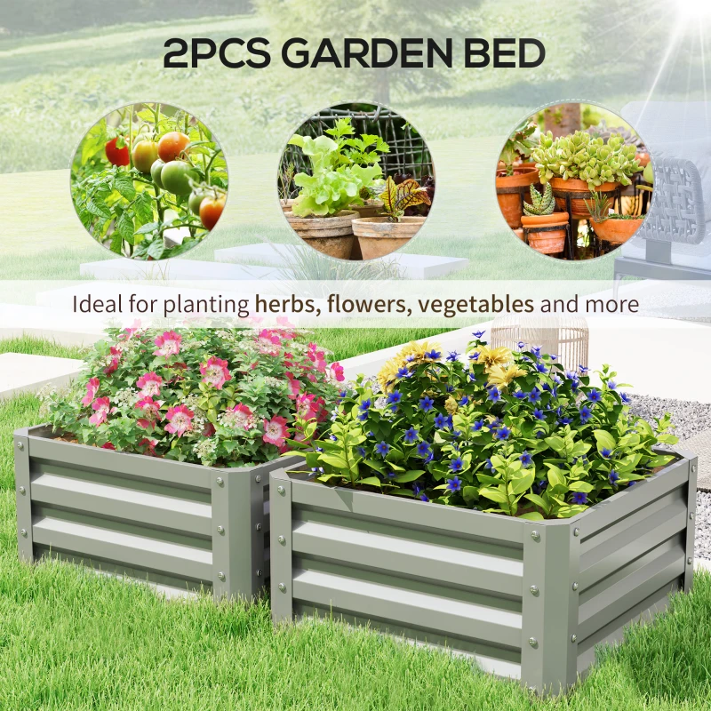 Best Set of Two 60 x 60cm Steel Planter Boxes - Light Grey - Image 4