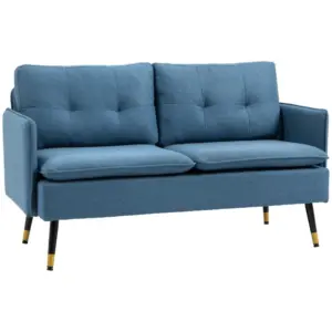 Best Modern Two Seater Sofa, Button Tufted Loveseat with Cushions and Steel Legs for Living Room, Guest Room, Dark Blue