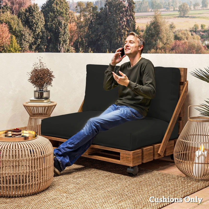 Best 2 Seater Pallet Furniture Cushions Pallet Cushions, UPF20+ 220gsm Fabric, 20 cm Thick Outdoor Seat Pads, Black - Image 7