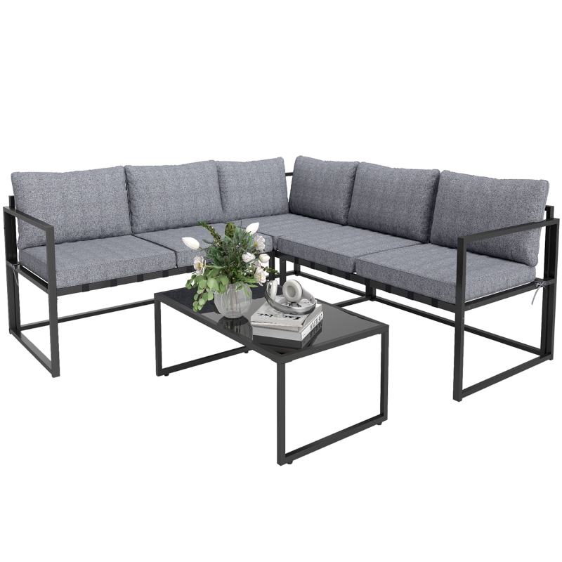 Best Three-Piece L Shaped Garden Furniture Set with Cushions - Grey - Image 11