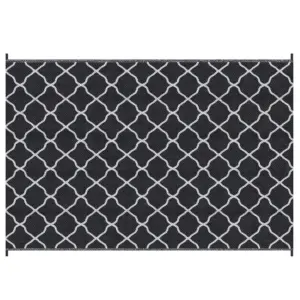 Best Reversible Outdoor Rug, Plastic Straw Mat w/ Carry Bag Ground Stakes for Garden RV Picnic Beach Camping 182x274cm Black