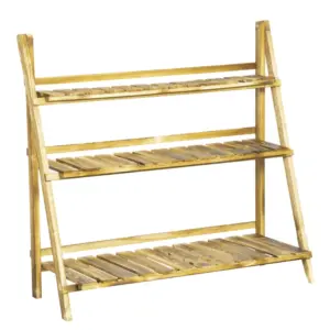 Best Wooden Folding Flower Pot Stand 3 Tier Garden Planter Display Ladder Gardener Storage Shelves Rack Herb Holder (100L x 37W x 93H cm)
