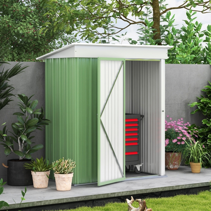 Best Metal Garden Shed, Outdoor Lean-to Shed for Tool Motor Bike, with Adjustable Shelf, Lock, Gloves, 5'x3'x6', Green - Image 10