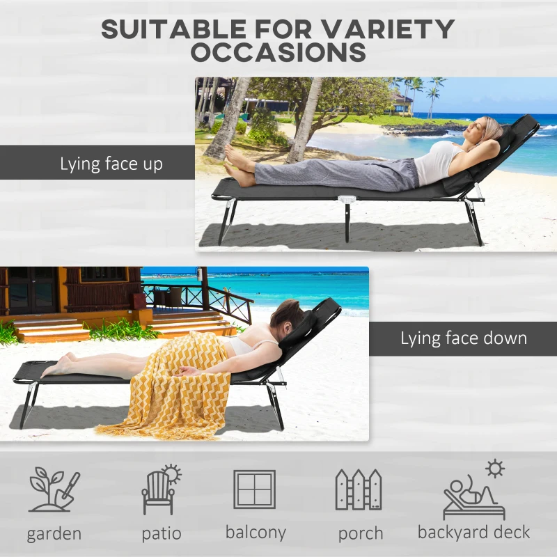 Best Outdoor Folding Sun Lounger Set of 2 with Face Hole, 4 Level Adjustable Backrest Reclining Garden Lounger, Garden Recliner Sunbed with 600 D Oxford Cloth Seat and Pillow for Beach, Black - Image 5
