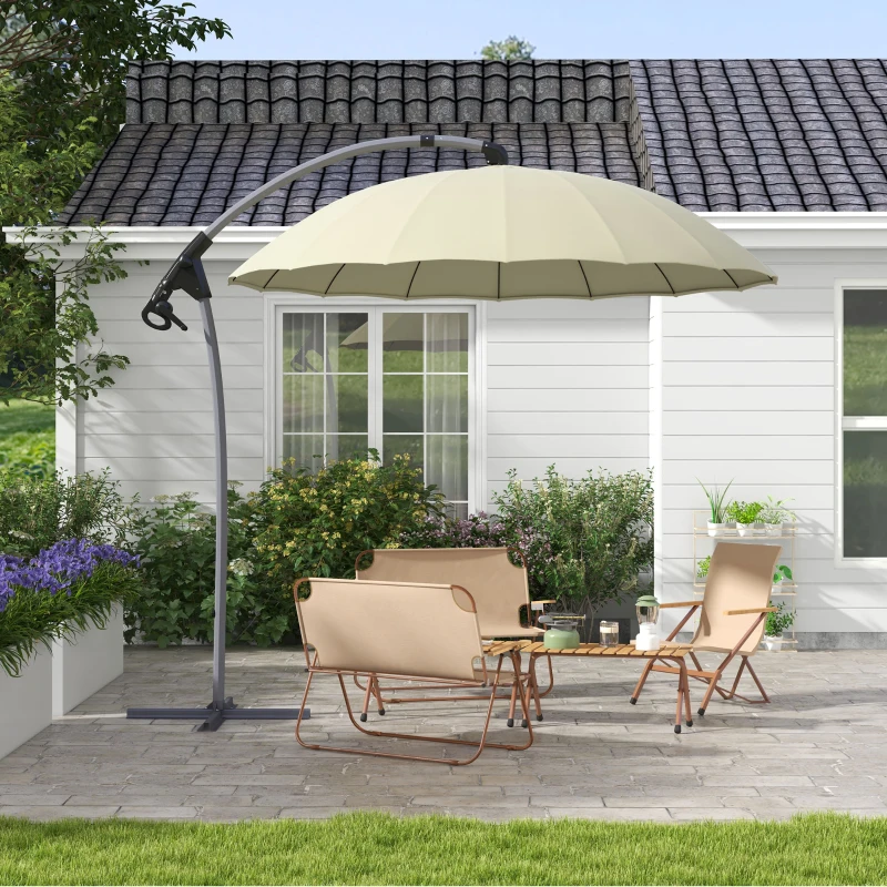 Best 2.7m Cantilever Parasol, with Cross Base - Beige - Image 2