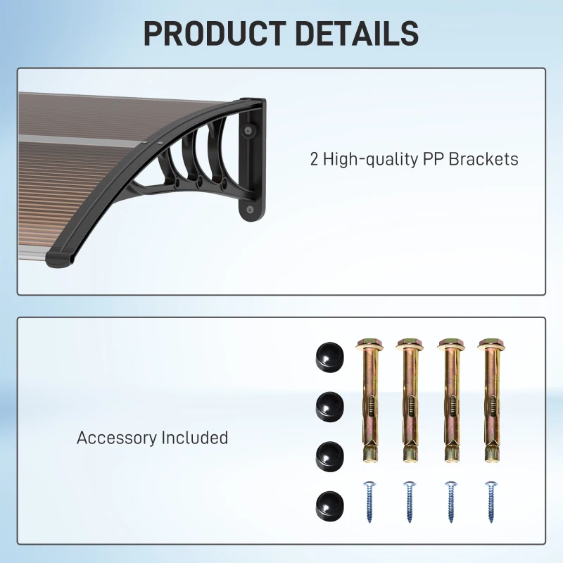 Best Front Door Canopy Outdoor Awning Aluminium Rigid Plastic Polycarbonate Rain Shelter UV Water Rain Resistant 100 x 75cm Brown - Image 5