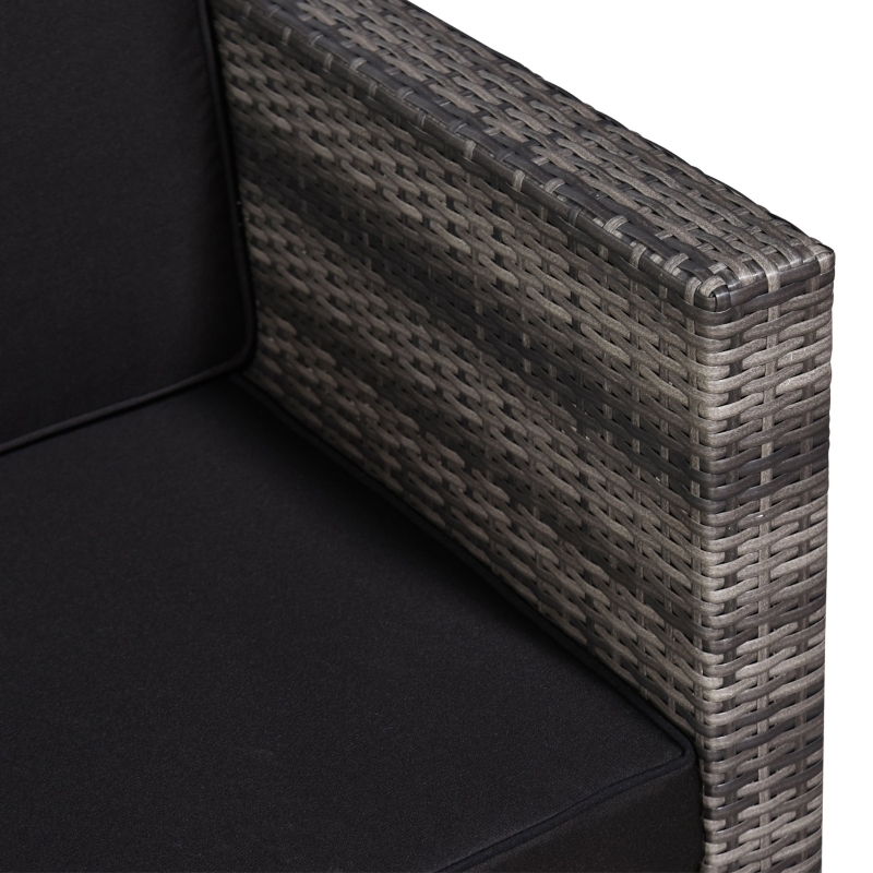 Best 3 Pieces Rattan Bistro Set, Wicker Garden Furniture Set with Glass Top Coffee Table and Chairs, Thickened Washable Cushions for Outdoor, Patio, Balcony, Grey - Image 9