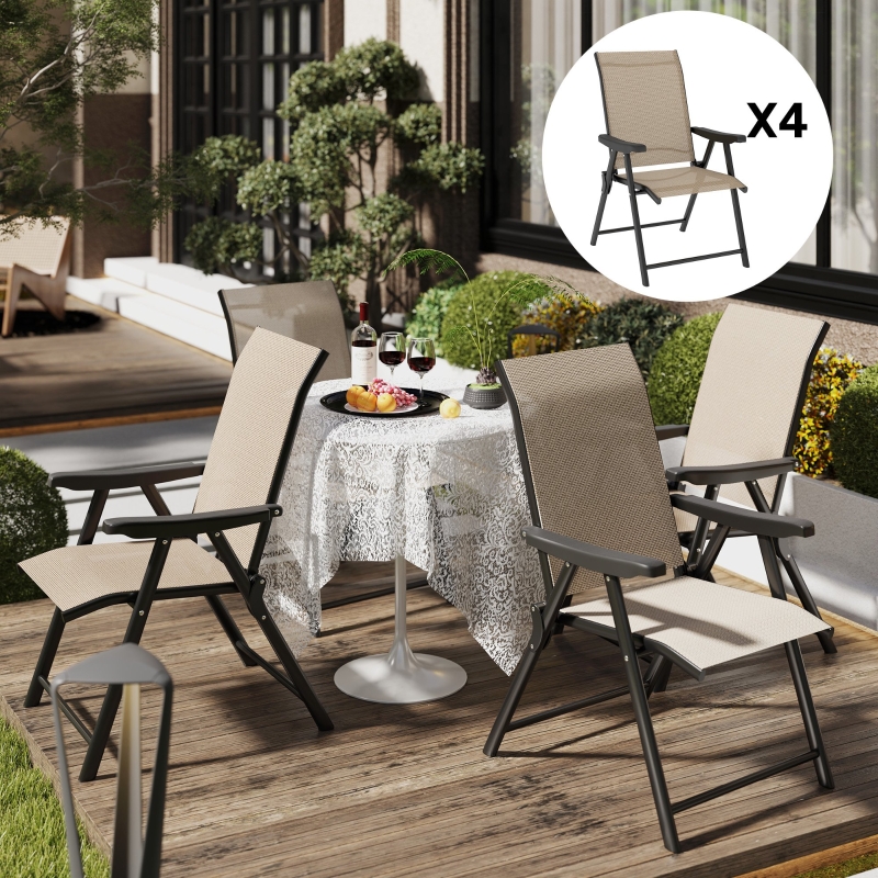 Best Set of Four Folding Outdoor Chairs - Brown/Black - Image 10