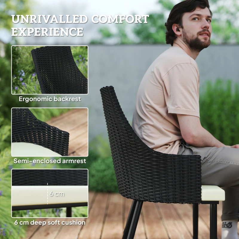 Best 6 Seater Rattan Dining Set with Cushions, Garden Furniture Set with Armchairs, Rectangle Slatted Table Top, Steel Frame, Parasol Hole, Wicker Outdoor Furniture for Patio, Balcony, Cream White - Image 5