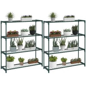 Best Modern Plant Stand, 4-Tier Planter Holder with Steel Frame, Outdoor Flower Display Rack for Potted Plants Garden Balcony Decor, Dark Green