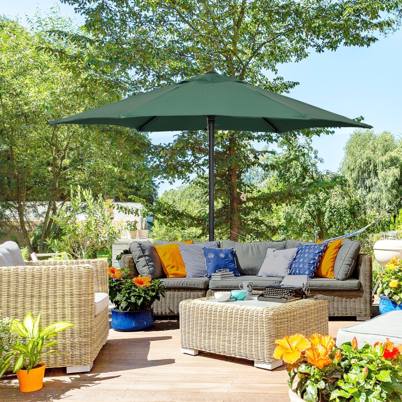 Best 2m Garden Parasol Umbrella, Outdoor Sun Shade with 6 Sturdy Ribs for Balcony, Bench, Garden, Green - Image 11