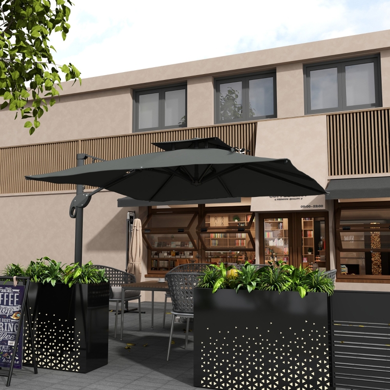 Best 3m Thick Fabric Cantilever Garden Parasol, with Cross Base - Grey - Image 10