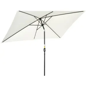 Best 3x2m Patio Parasol Garden Umbrellas Canopy with Aluminum Tilt Crank Rectangular Sun Shade Steel, Cream White
